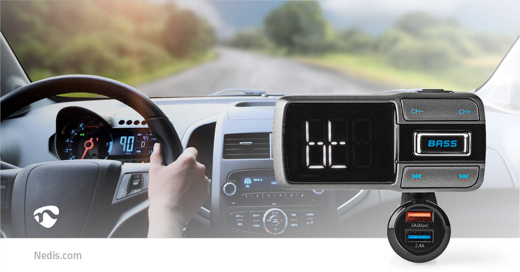 Car Audio FM Transmitter | Hattyúnyak | Kéz nélküli hívás | 2.0 " | LCD Képernyő | Bluetooth® | QC 3.0 / 5.0 V DC / 2.4 A | Gyors töltés | Basszus kiemelés | Google Assistant / Siri | Fekete / Szürke