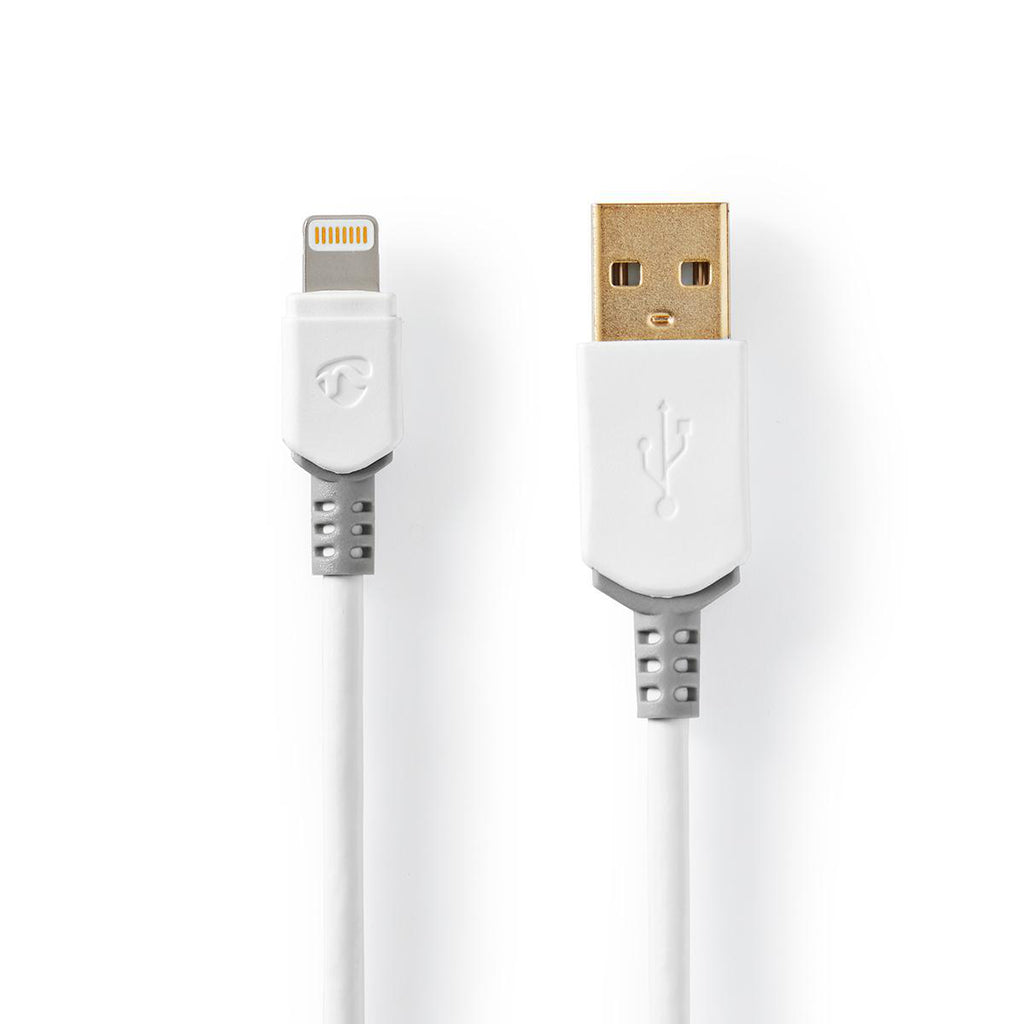 USB kábel | Apple Lightning | Apple Lightning, 8 Pólusú | USB-A Dugasz | Aranyozott | 1.00 m | Kerek | PVC | Fehér/Szürke | Ablakos Doboz