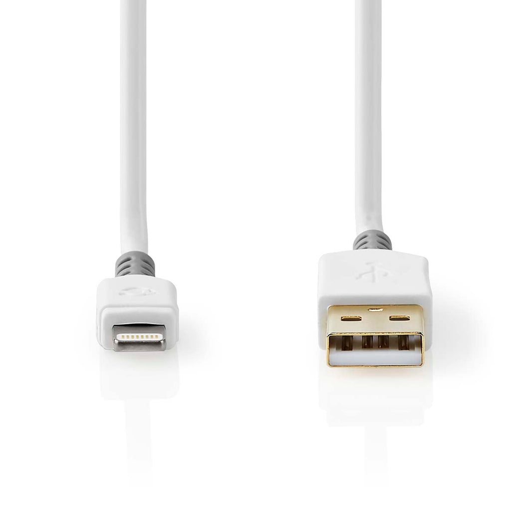 Lightning Kábel | USB 2.0 | Apple Lightning, 8 Pólusú | USB-A Dugasz | 480 Mbps | Aranyozott | 3.00 m | Kerek | PVC | Fehér / Szürke | Doboz