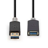 USB kábel | USB 3.2 Gen 1 | USB-A Dugasz | USB-A Aljzat | 5 Gbps | Aranyozott | 2.00 m | Kerek | PVC | Antracit | Doboz
