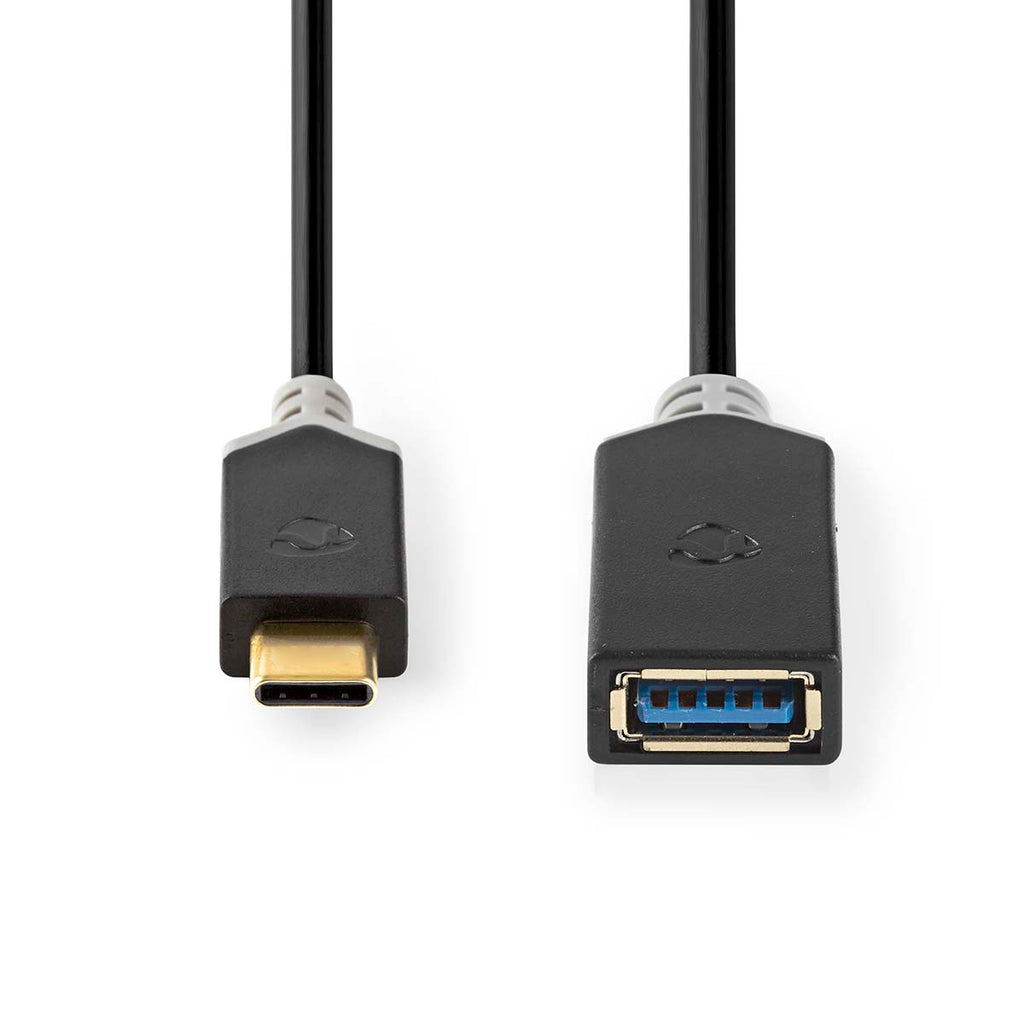 USB adapter | USB 3.2 Gen 1 | USB-C™ Dugasz | USB-A Aljzat | 5 Gbps | 0.15 m | Kerek | Nikkelezett | PVC | Antracit | Doboz