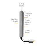 USB Többportos Adapter | USB 3.2 Gen 1 | USB-C™ Dugasz | HDMI™ Kimenet / RJ45 Aljzat / 2x USB-A Aljzat / 2x USB-C™ | 5 Gbps | 0.20 m | Kerek | Aranyozott | PVC | Antracit | Doboz-7