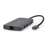 USB Többportos Adapter | USB 3.2 Gen 1 | USB-C™ Dugasz | HDMI™ Kimenet / Micro SD / RJ45 Aljzat / SD / USB-C™ Aljzat / 3x USB-A Aljzat | 5 Gbps | 0.20 m | Kerek | Aranyozott | PVC | Antracit | Doboz-0