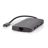 USB Többportos Adapter | USB 3.2 Gen 1 | USB-C™ Dugasz | HDMI™ Kimenet / Micro SD / RJ45 Aljzat / SD / USB-C™ Aljzat / 3x USB-A Aljzat | 5 Gbps | 0.20 m | Kerek | Aranyozott | PVC | Antracit | Doboz-6