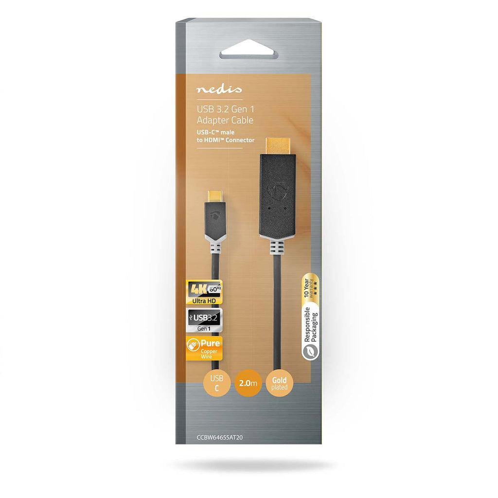 USB-C™ Adapter | USB 3.2 Gen 1 | USB-C™ Dugasz | HDMI™ Csatlakozó | 2.00 m | Kerek | Aranyozott | PVC | Antracit | Doboz