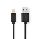 Lightning Kábel | USB 2.0 | Apple Lightning, 8 Pólusú | USB-A Dugasz | 480 Mbps | Nikkelezett | 1.00 m | Kerek | PVC | Fekete | Doboz