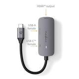 USB Többportos Adapter | USB 3.2 Gen 1 | USB-C™ Dugasz | HDMI™ Kimenet / USB-A Aljzat / USB-C™ Aljzat | 0.10 m | Kerek | Nikkelezett | PVC | Szürke | Doboz-6