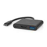 USB Többportos Adapter | USB 3.2 Gen 1 | USB-C™ Dugasz | HDMI™ Kimenet / USB-A Aljzat / USB-C™ Aljzat | 5 Gbps | 0.10 m | Kerek | Nikkelezett | PVC | Fekete | Doboz-0