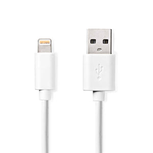 Lightning Kábel | USB 2.0 | Apple Lightning, 8 Pólusú | USB-A Dugasz | 480 Mbps | Nikkelezett | 2.00 m | Kerek | PVC | Fehér | Label-0