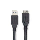 USB kábel | USB 3.2 Gen 1 | USB-A Dugasz | USB Micro-B Dugasz | 5 Gbps | Nikkelezett | 0.50 m | Kerek | PVC | Fekete | Label-0