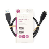 USB kábel | USB 3.2 Gen 1 | USB-A Dugasz | USB Micro-B Dugasz | 5 Gbps | Nikkelezett | 0.50 m | Kerek | PVC | Fekete | Label-1