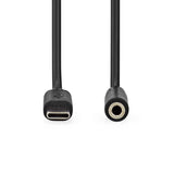USB-C™ Adapter | USB 2.0 | USB-C™ Dugasz | 3.5 mm Aljzat | 1.00 m | Kerek | Nikkelezett | PVC | Fekete | Label-1