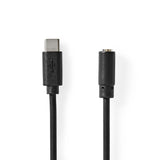 USB-C™ Adapter | USB 2.0 | USB-C™ Dugasz | 3.5 mm Aljzat | 1.00 m | Kerek | Nikkelezett | PVC | Fekete | Label-0