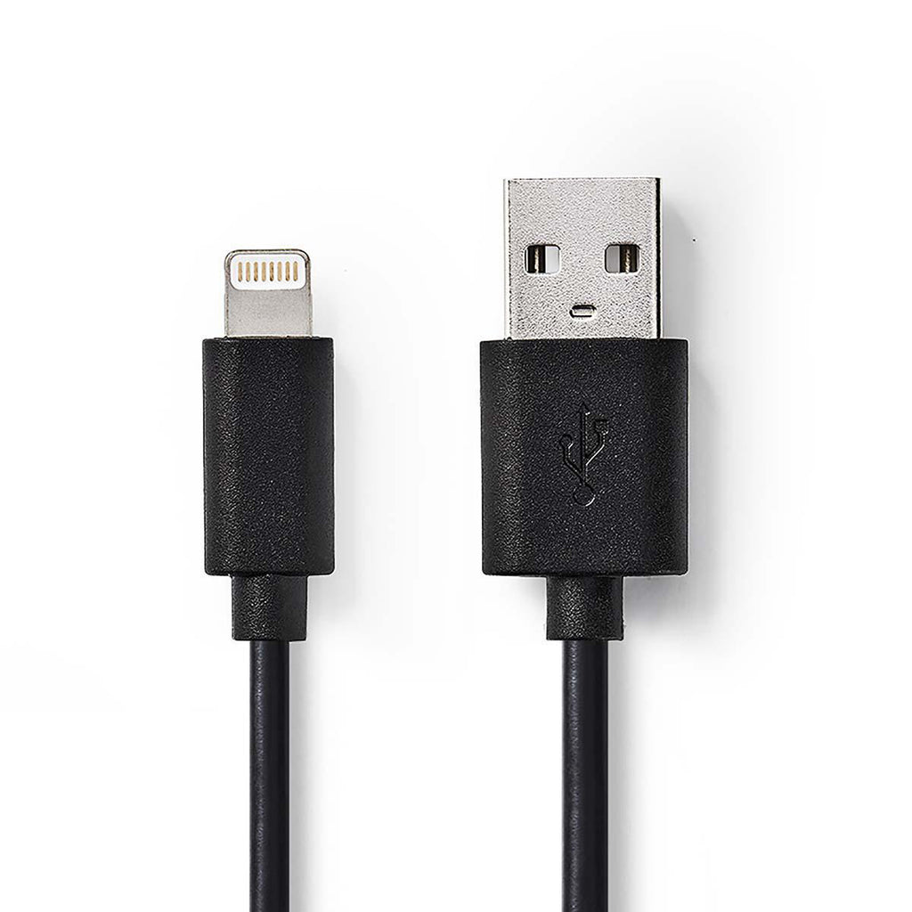 USB kábel | Apple Lightning | Apple Lightning, 8 Pólusú | USB-A Dugasz | Nikkelezett | 1.00 m | Kerek | PVC | Fekete | Műanyag Zacskó