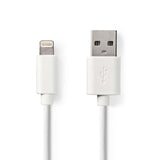 USB kábel | USB 2.0 | Apple Lightning, 8 Pólusú | USB-A Dugasz | 480 Mbps | 12 W | Nikkelezett | 3.00 m | Kerek | PVC | Fehér | Műanyag Zacskó