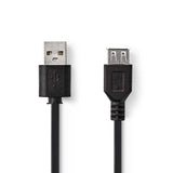 USB kábel | USB 2.0 | USB-A Dugasz | USB-A Aljzat | 480 Mbps | Nikkelezett | 3.00 m | Kerek | PVC | Fekete | Műanyag Zacskó