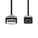 USB kábel | USB 2.0 | USB-A Dugasz | USB Mini-B 5 Érintkezős Dugasz | 480 Mbps | Nikkelezett | 5.00 m | Kerek | PVC | Fekete | Boríték