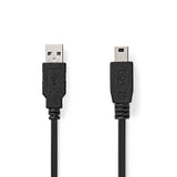 USB kábel | USB 2.0 | USB-A Dugasz | USB Mini-B 5 Érintkezős Dugasz | 480 Mbps | Nikkelezett | 5.00 m | Kerek | PVC | Fekete | Boríték