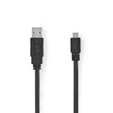 USB kábel | USB 2.0 | USB-A Dugasz | USB Micro-B Dugasz | 480 Mbps | Nikkelezett | 1.00 m | Lapos | PVC | Fekete | Műanyag Zacskó-0