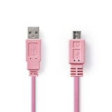 USB kábel | USB | USB-A Dugasz | USB Micro-B Dugasz | Nikkelezett | 1.00 m | Lapos | PVC | Rózsaszín | Műanyag Zacskó