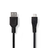 USB Mikro-B Adapter | USB 2.0 | USB Micro-B Dugasz | USB-A Aljzat | 480 Mbps | 0.20 m | Kerek | Nikkelezett | PVC | Fekete | Műanyag Zacskó