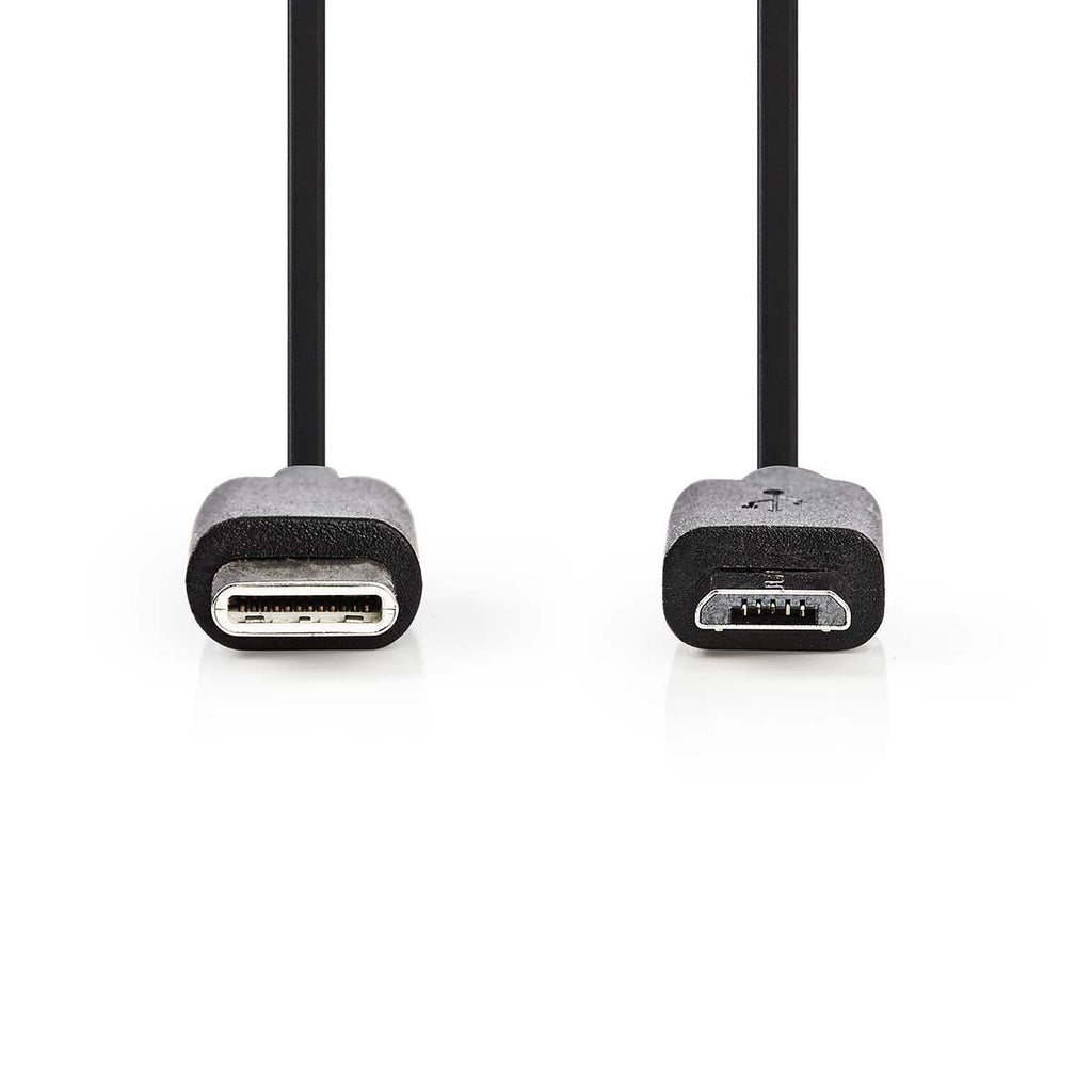 USB kábel | USB 2.0 | USB-C™ Dugasz | USB Micro-B Dugasz | 480 Mbps | Nikkelezett | 1.00 m | Kerek | PVC | Fekete | Műanyag Zacskó