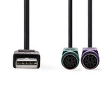 USB - PS/2 adapterkábel | USB A Dugasz - 2 db PS/2 Aljzat | 0,3 m | Fekete