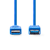USB kábel | USB 3.2 Gen 1 | USB-A Dugasz | USB-A Aljzat | 5 Gbps | Nikkelezett | 3.00 m | Kerek | PVC | Kék | Műanyag Zacskó