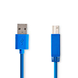 USB kábel | USB 3.2 Gen 1 | USB-A Dugasz | USB-B Dugasz | 5 Gbps | Nikkelezett | 2.00 m | Kerek | PVC | Kék | Műanyag Zacskó