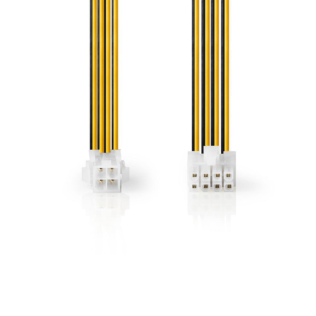 Belső hálózati kábel | EPS 8-Tűs Dugasz | P4 Aljzat | Aranyozott | 0.15 m | Kerek | PVC | Fekete / Sárga | Boríték