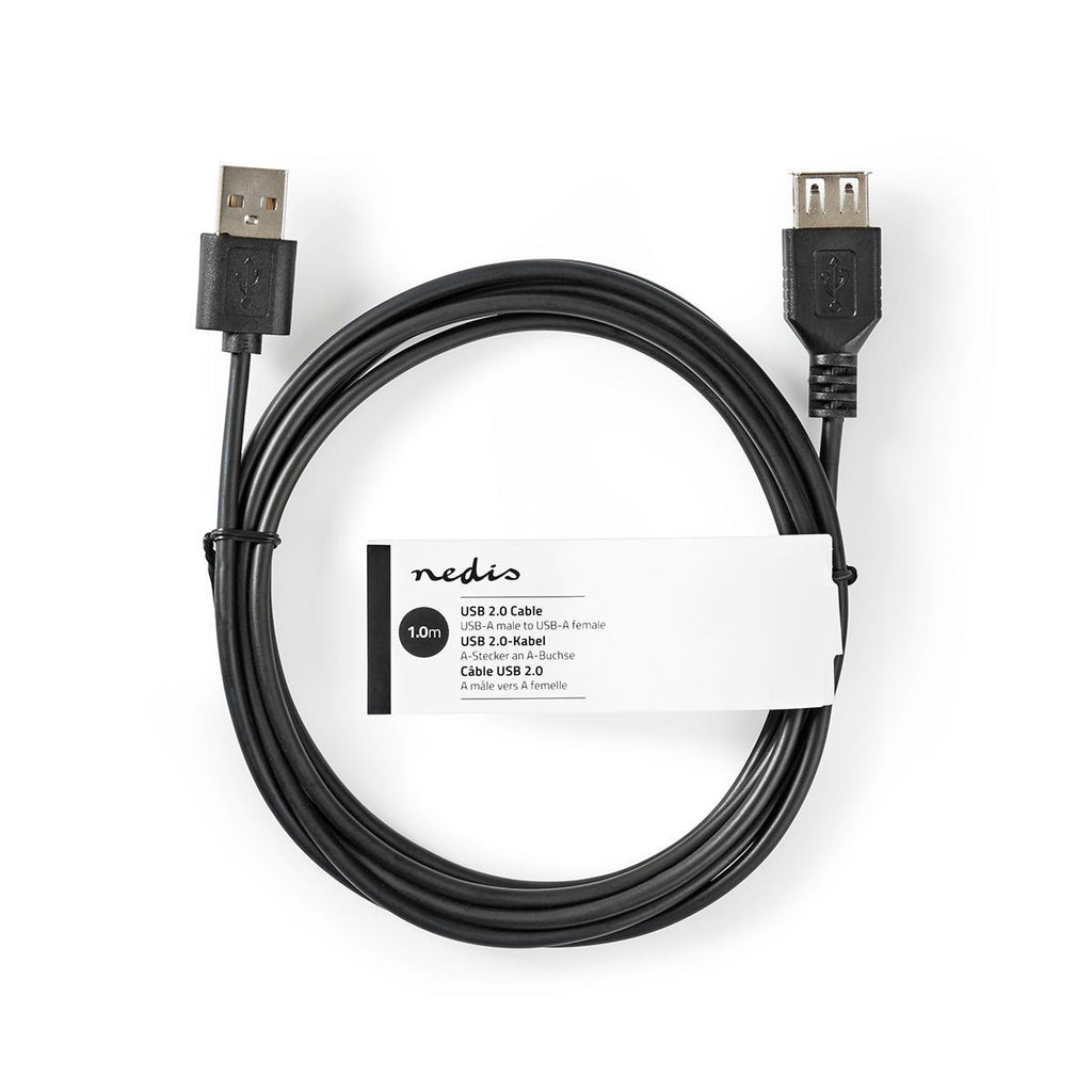 USB kábel | USB 2.0 | USB-A Dugasz | USB-A Aljzat | 480 Mbps | Nikkelezett | 1.00 m | Kerek | PVC | Fekete | Papírfüles