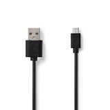 USB kábel | USB | USB-A Dugasz | USB Micro-B Dugasz | Nikkelezett | 2.00 m | Kerek | PVC | Fekete | Papírfüles