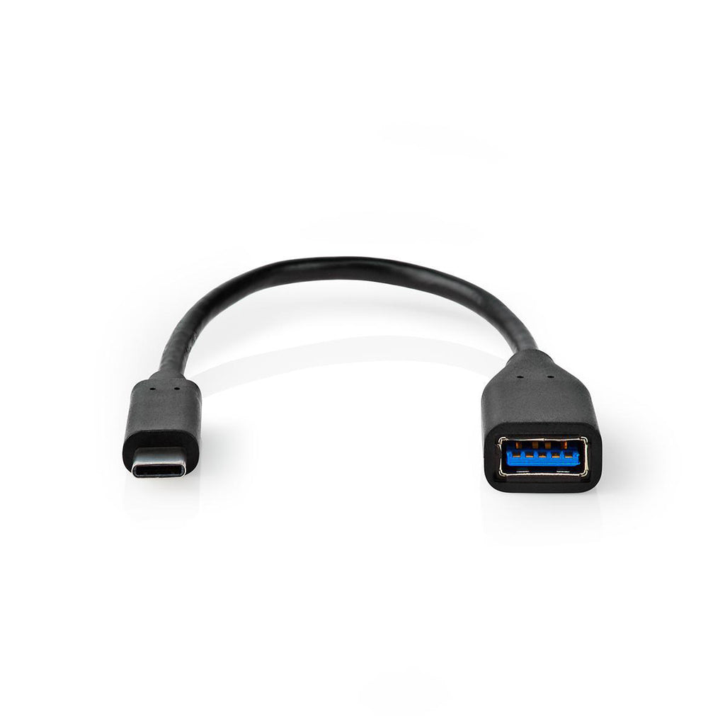 USB adapter | USB 3.2 Gen 1 | USB-C™ Dugasz | USB-A Aljzat | 5 Gbps | OTG | 0.20 m | Kerek | Nikkelezett | PVC | Fekete | Papírfüles