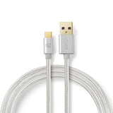 USB kábel | USB | USB-A Dugasz | USB Type-C™ Dugasz | Aranyozott | 1.00 m | Kerek | Márkás / Nejlon Tok | Aluminium | Ablakos Fedő Doboz