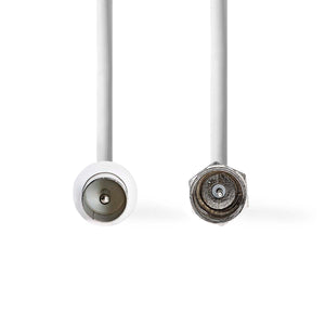 Műhold és antenna kábel | F Dugasz | IEC (Koax) Dugasz | Nikkelezett | 75 Ohm | Dupla Szigeteléssel | 1.50 m | Kerek | PVC | Fehér | Label-1