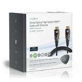 Aktív Optikai High Speed HDMI Cable with Ethernet | HDMI™ Csatlakozó | HDMI™ Csatlakozó | 4K@60Hz | 18 Gbps | 30.0 m | Kerek | PVC | Fekete | Ajándék Dobozban