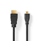 Nagy Sebességű HDMI ™ kábel Ethernet | HDMI™ Csatlakozó | HDMI™ Micro Csatlakozó | 4K@30Hz | 10.2 Gbps | 1.50 m | Kerek | PVC | Fekete | Label-0