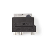 Kapcsolható SCART adapter | SCART Dugasz - S-Video Aljzat + 3 db RCA-aljzat | Fekete