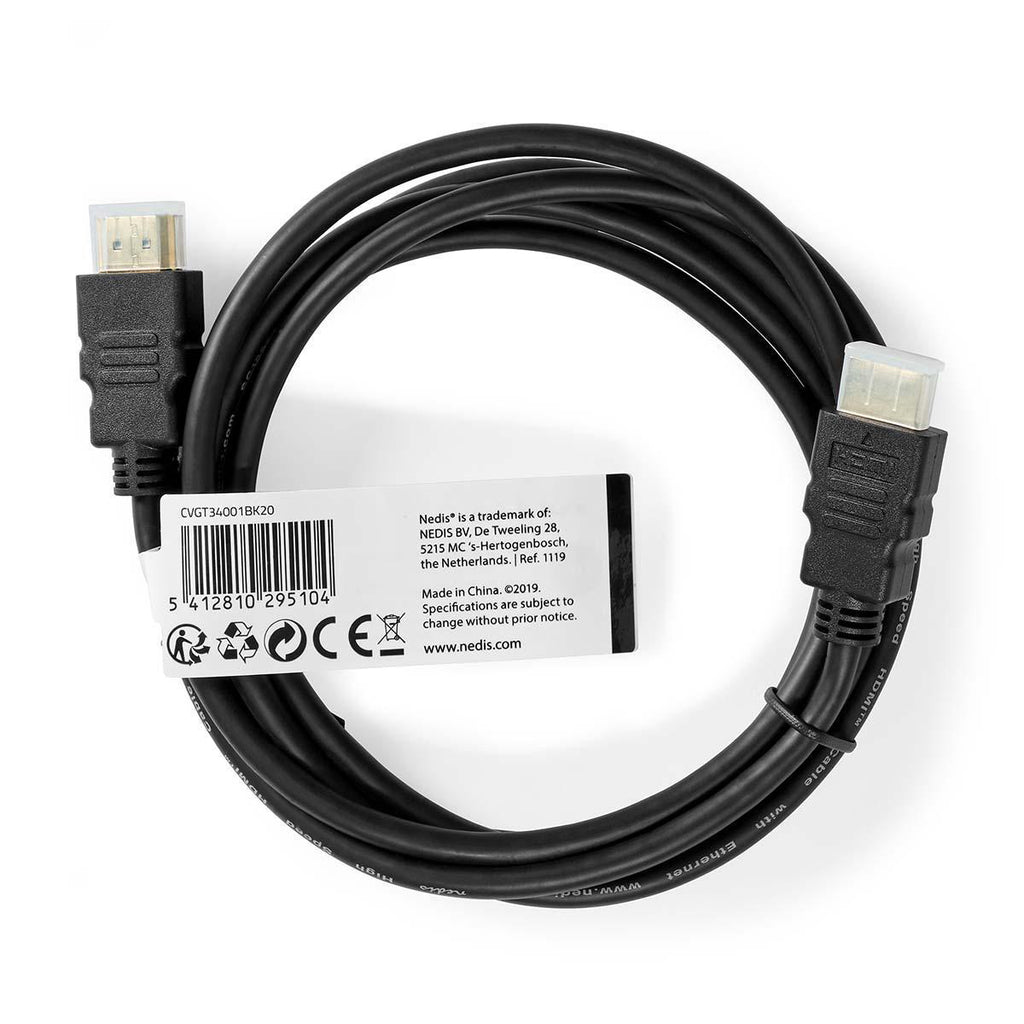 Nagysebességű HDMI ™ kábel Ethernet | HDMI™ Csatlakozó | HDMI™ Csatlakozó | 1080p@60Hz | 10.2 Gbps | 2.00 m | Kerek | PVC | Fekete | Papírfüles