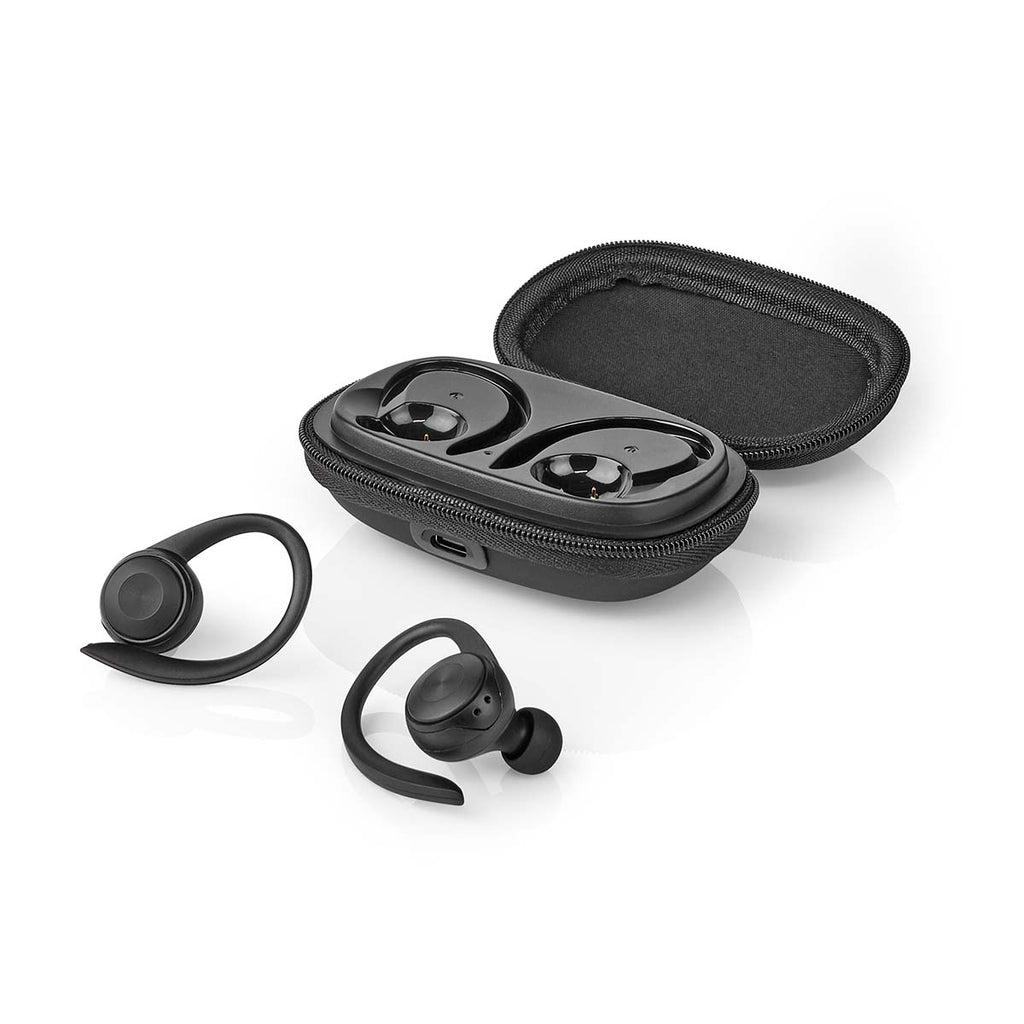 Teljesen vezeték nélküli fülhallgató | Bluetooth® | Maximális akkumulátor lejátszási idő: 4 hrs | Nyomás Vezérlés | Töltő tok | Beépített mikrofon | Hangvezérlés támogatás | Fül akasztók | Fekete
