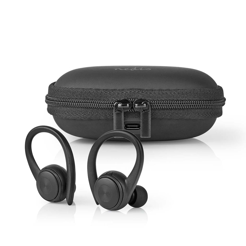 Teljesen vezeték nélküli fülhallgató | Bluetooth® | Maximális akkumulátor lejátszási idő: 4 hrs | Nyomás Vezérlés | Töltő tok | Beépített mikrofon | Hangvezérlés támogatás | Fül akasztók | Fekete