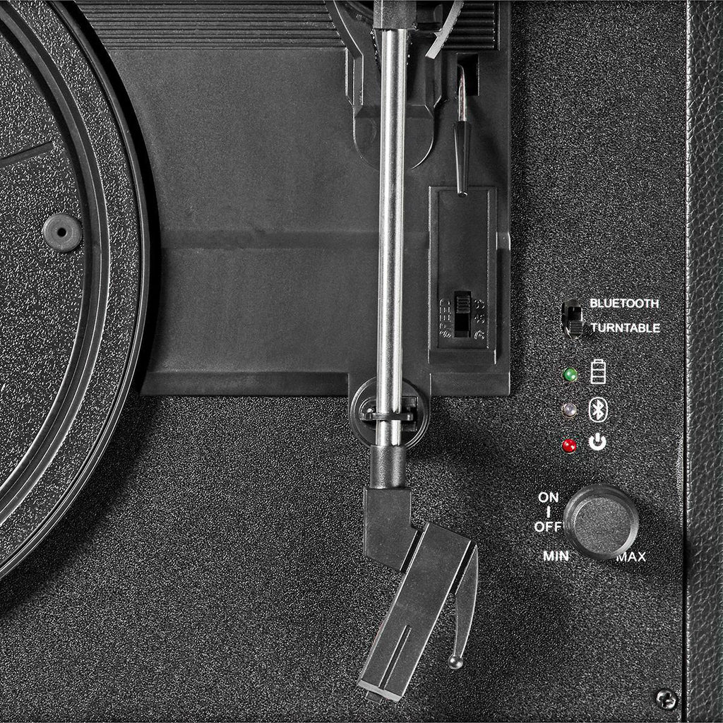 Lemezjátszó | 33 rpm / 45 rpm / 78 rpm | Szíj Hajtás | 1x Sztereo RCA | Bluetooth® | 18 W | Beépített (elő)erősítő | MDF / Műbőr | Fekete/Piros