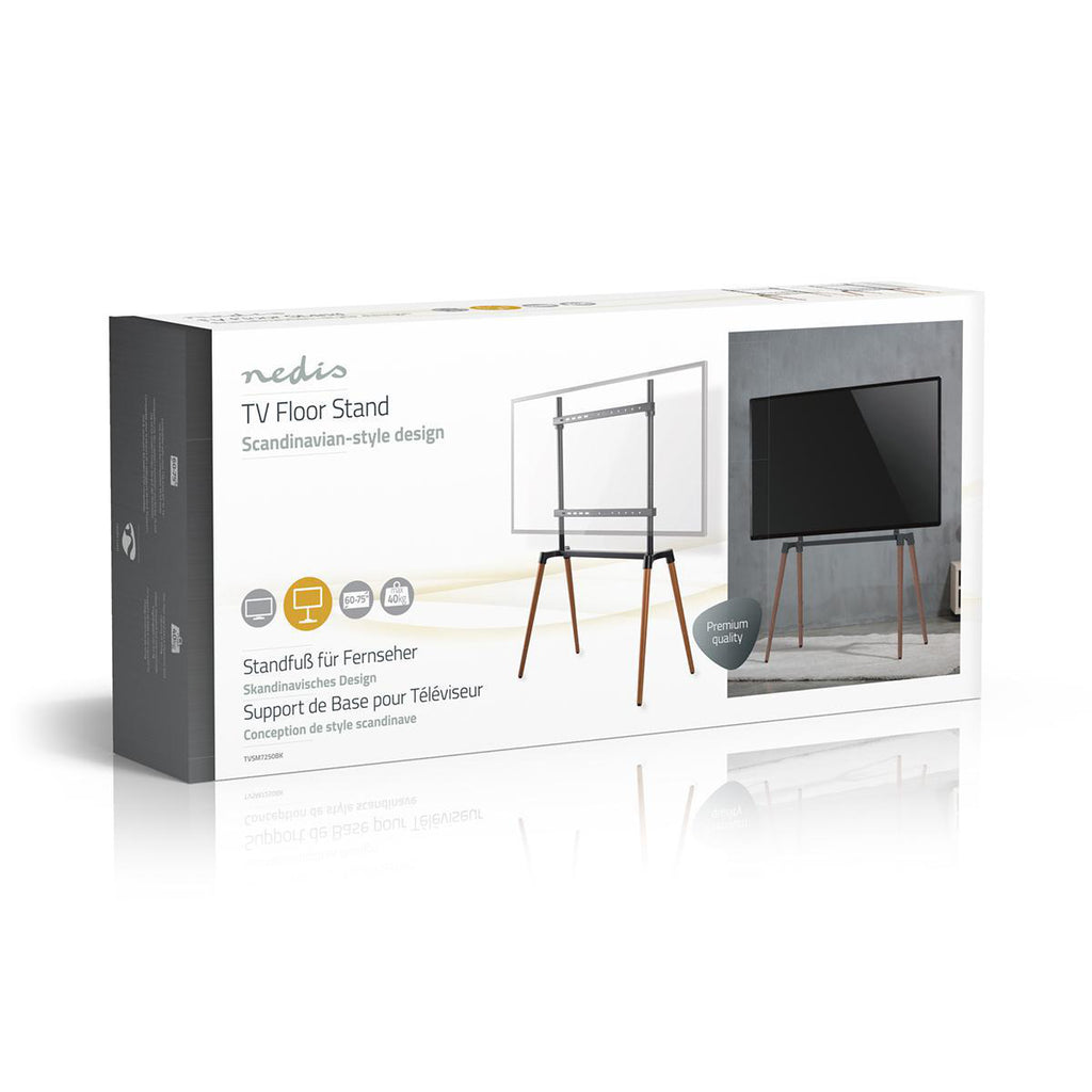 TV állvány Floor | 60 - 75 " | Maximális támogatott képernyő súly: 40 kg | Scandinavian Design | Borulás védett pánt | Pattanó zár | Acél / Alumínium | Fekete
