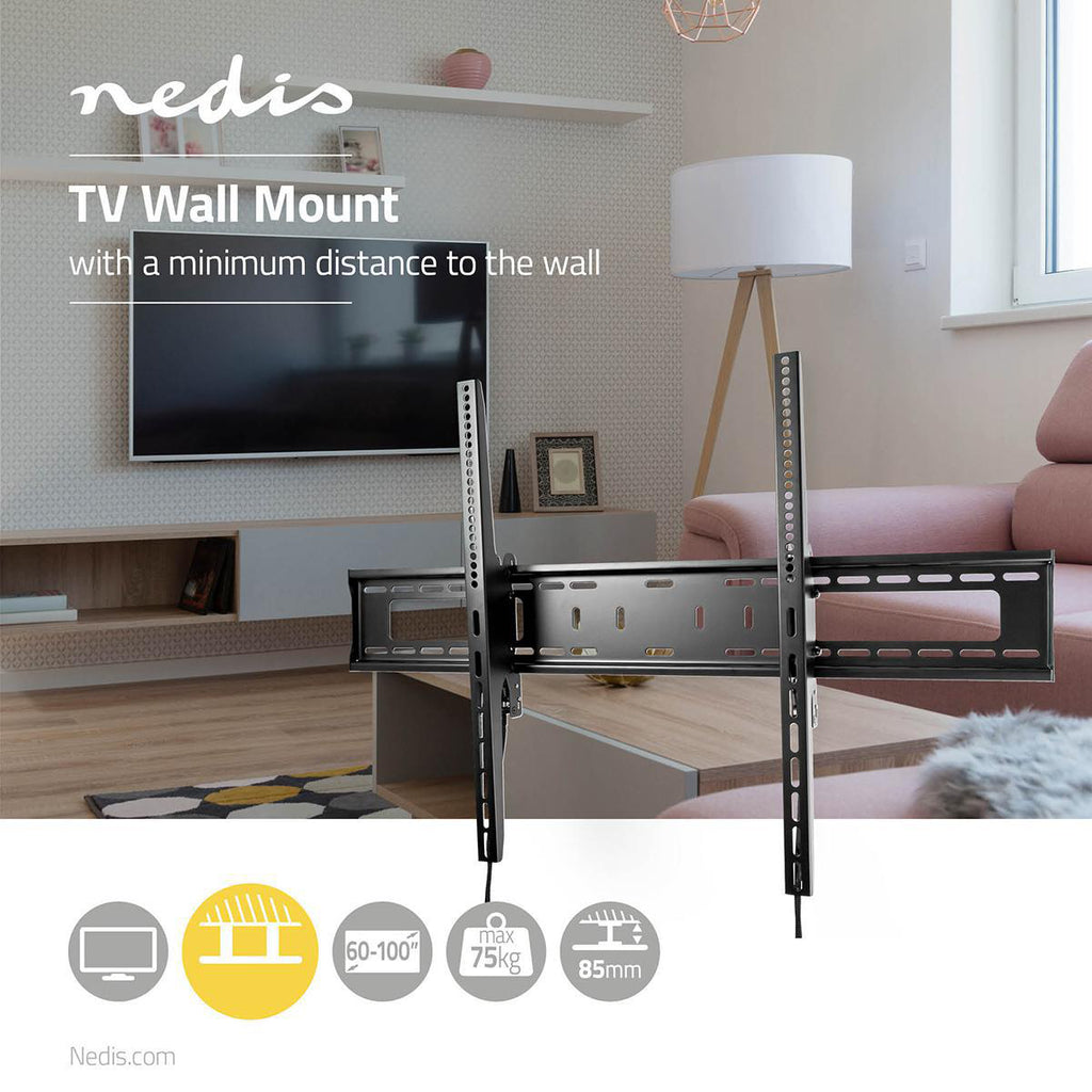 Billenthető TV fali tartó | 60-100 " | Maximális támogatott képernyő súly: 75 kg | 5 ° | 85 mm | Acél | Fekete