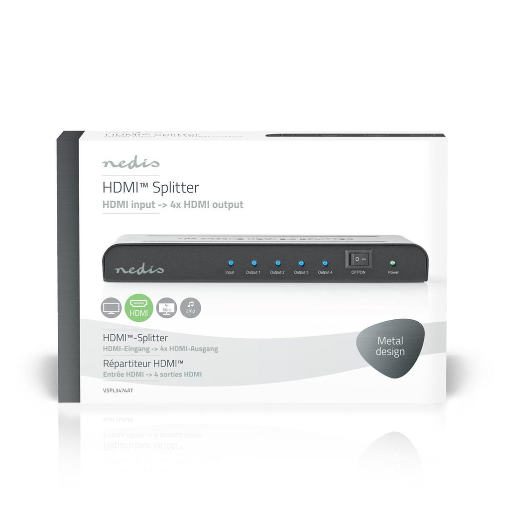 HDMI ™ Splitter | 4-Port port(s) | HDMI™ Bemenet | 4x HDMI™ Kimenet | 4K@60Hz | 18 Gbps | Fém | Antracit