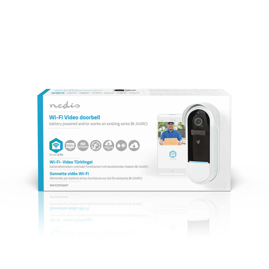 SmartLife Videó kaputelefon | Wi-Fi | Elemes Áramellátás / Transzformátor | Android™ / IOS | Full HD 1080p | Felhőalapú Tárolás (opcionális) / microSD (nem tartozék) | IP54 | Mozgásérzékelővel | Éjjellátó | Fehér