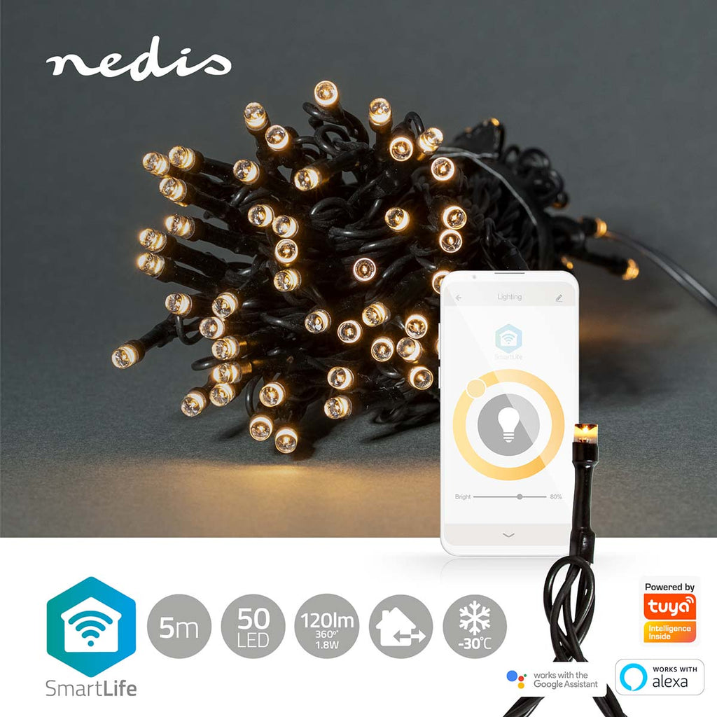 SmartLife Dekoratív LED | Húr | Wi-Fi | Meleg Fehér | 50 LED's | 5.00 m | Android™ / IOS