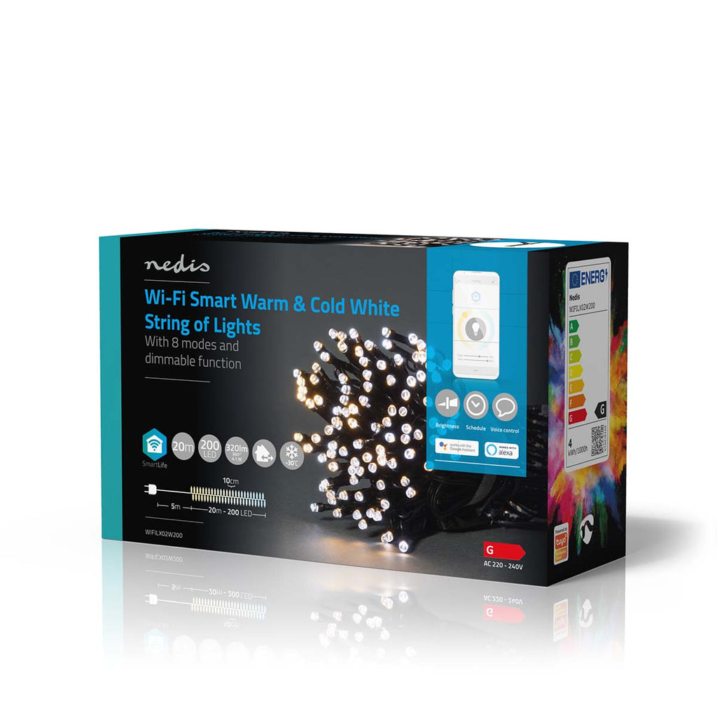 SmartLife Dekoratív LED | Húr | Wi-Fi | Meleg és lehűlni fehér | 200 LED's | 20.0 m | Android™ / IOS