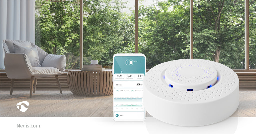 SmartLife levegőminőség-monitor | Wi-Fi | Formaldehid (HCHO) / Hőmérséklet / Illékony szerves vegyületek (VOC) / Páratartalom / Szén-dioxid (CO2) | Android™ / IOS | Fehér